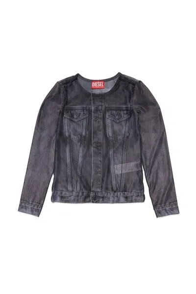 Diesel Tclau T-shirt  Black Top With Digital Print Denim