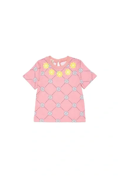 Marni Mt57b T-shirt  Peach Pink Cotton T-shirt With Daisy Pattern