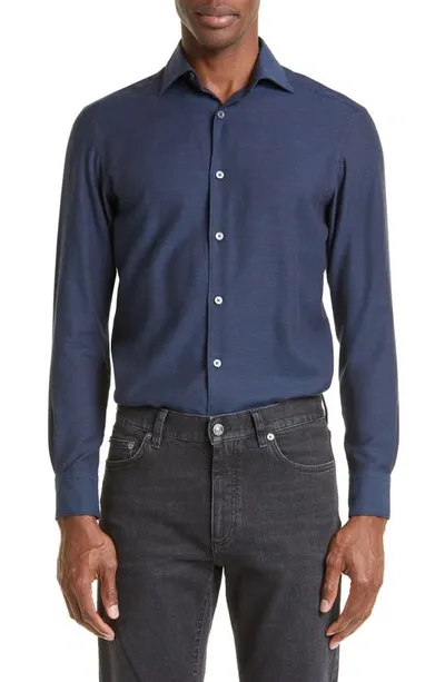 Zegna Cashco Cotton & Cashmere Button-up Shirt In Blue