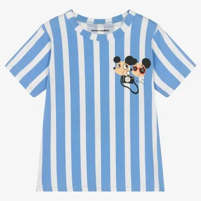 Mini Rodini Babies' Printed Cotton T-shirt In Blue