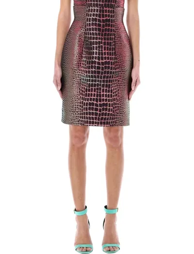 Balmain Iridescent Croc Jacquard Knee-length Pencil Skirt In Multicolore