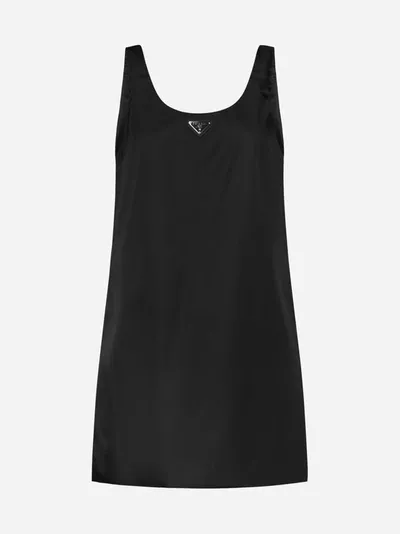 Prada Re-nylon Mini Dress In Black