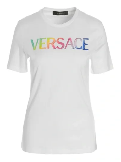 Versace Rainbow Logo Embroidered T-shirt In White