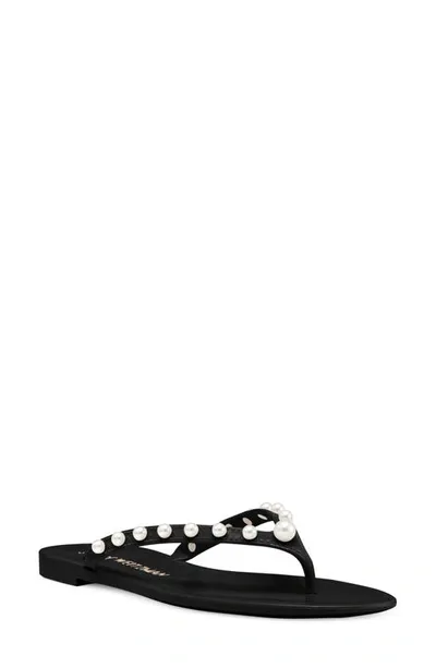 Stuart Weitzman Goldie Pearly Stud Jelly Thong Sandals In Black