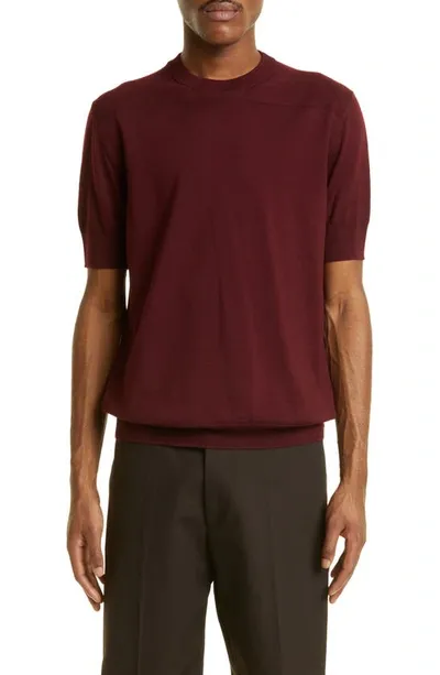 Jil Sander Superfine Merino Wool Short Sleeve Sweater In Red