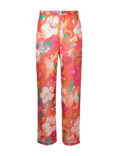 Msgm Floral-print Wide Leg Trousers In Burgundy