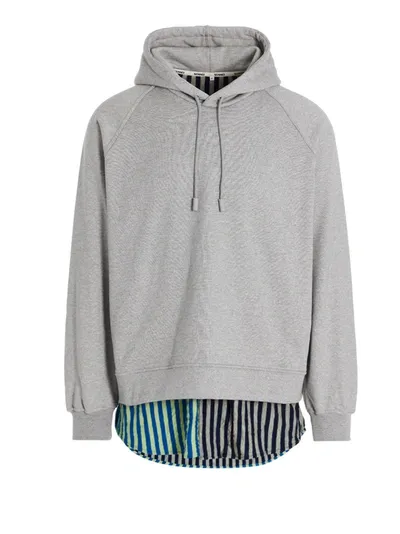 Sunnei Striped Insert Hoodie In Gray