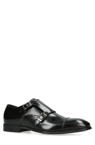 Kurt Geiger Harris Logo-embellished Leather Monk-strap Shoes In Black