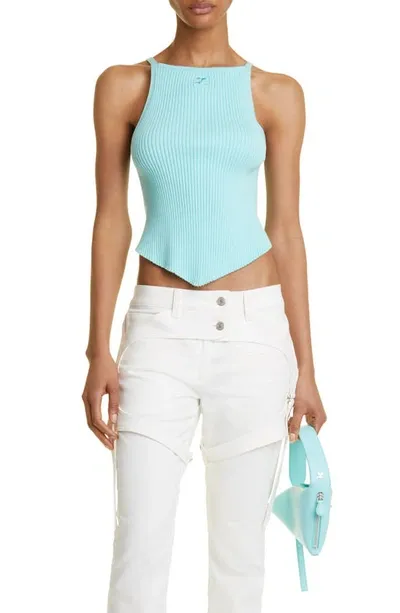 Courrèges Rib Knit Pointy Tank Top In Blue