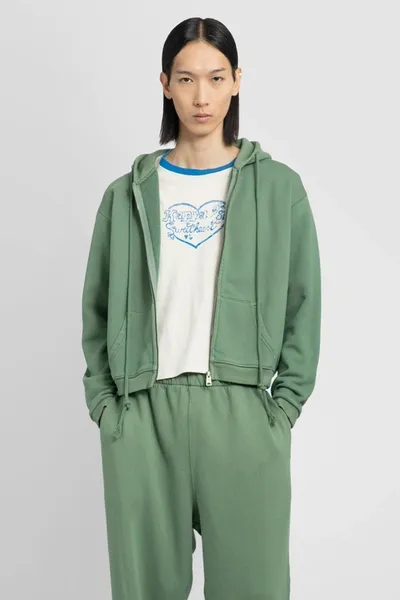 Erl Zip Up Hooded Sweatshirt In Green