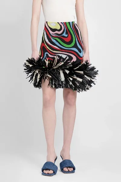 Pucci Marmo-print Fringed Smocked Mini Skirt In Black