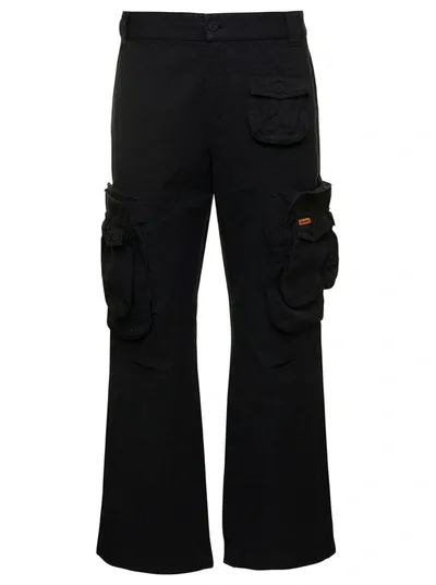 Heron Preston Black Cargo Pants With Logo Patch In Cotton And Linen Man