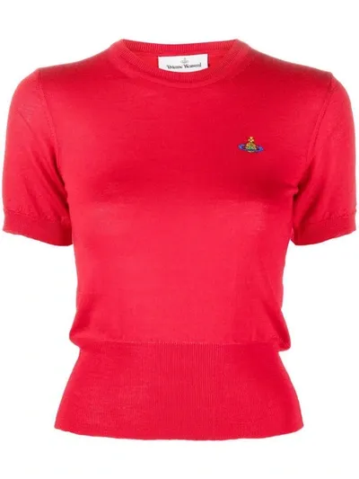 Vivienne Westwood Orb Logo-embroidered Short-sleeve Jumper In Red