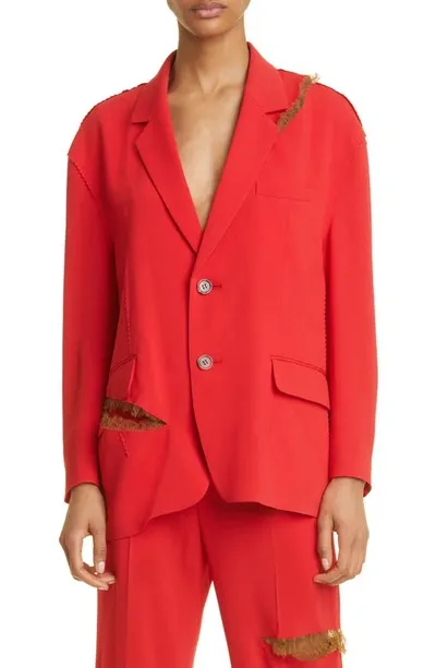 Undercover Slash Cutout Lace Trim Blazer In Red