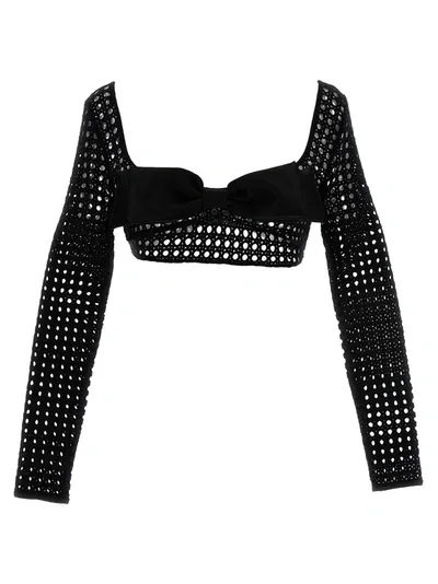 Giambattista Valli Cropped Macramé Bow Top Tops Black