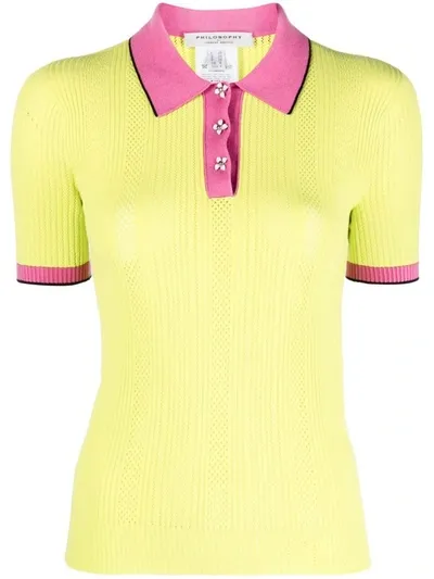 Philosophy Di Lorenzo Serafini Contrasting-panel Knit Polo Top In Green