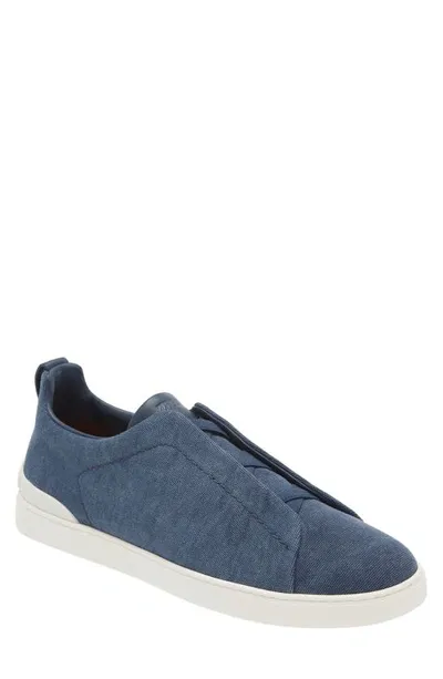 Zegna Triple Stitch Low Top Sneaker In Blue