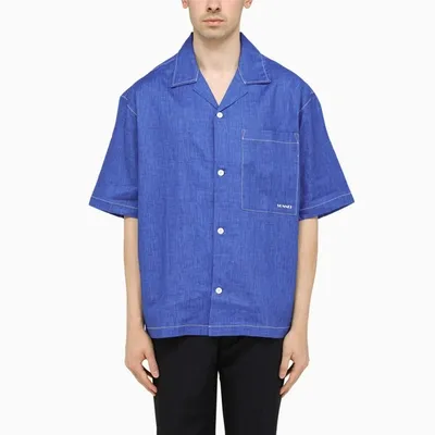 Sunnei Blue Linen Bowling Shirt