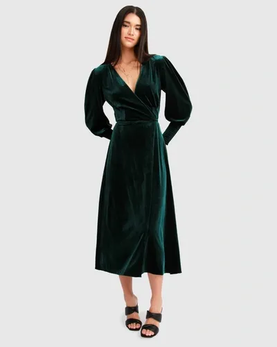 Belle & Bloom Current Mood Velvet Wrap Dress In Green