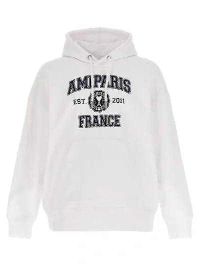 Ami Alexandre Mattiussi Logo-print Drawstring Hoodie In White