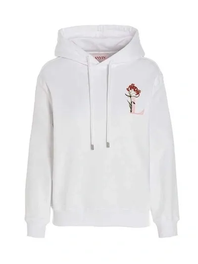 Lanvin Logo-embroidered Drawstring Hoodie In White