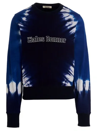 Wales Bonner Logo Embroidery Tie Dye Sweatshirt In Blue