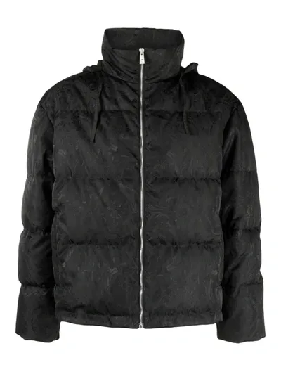 Versace Baroque-print Puffer Jacket In Black