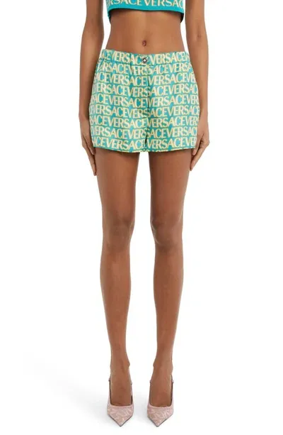 Versace Silk Shorts In Turquoise+avorio