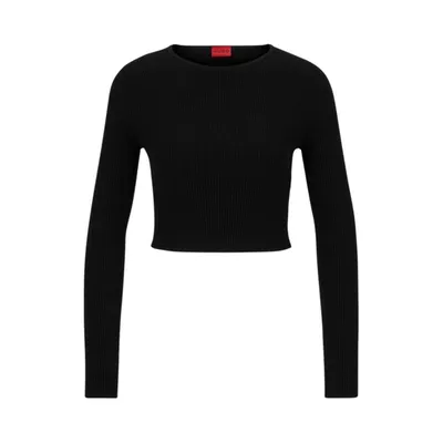 Hugo Cropped Slim-fit Sweater In A Stretch Ribbed Knit In Black