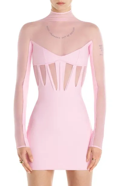 Mugler Sheer-panelled Corset Minidress In Pink