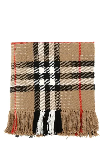 Burberry Checked Fringed Scarf In Multi