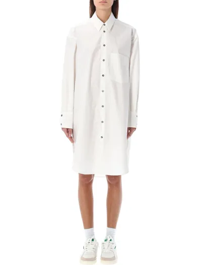 Palm Angels Long Sleeved Oversized Shirt Dress In White Black