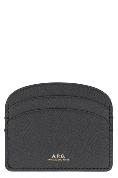 Apc A.p.c. Demi Lune Leather Card Holder In Black