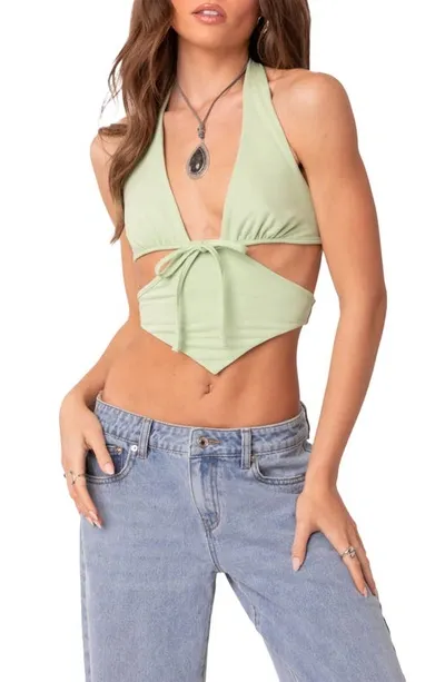 Edikted Cady Cutout Crop Halter Top In Green