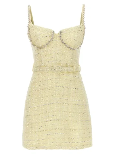 Self-portrait Yellow Bouclé Diamante Trim Mini Dress Dresses Yellow