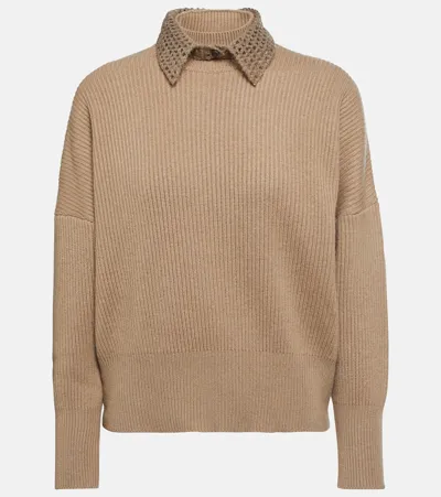 Brunello Cucinelli Embellished Cashmere Sweater In Brown