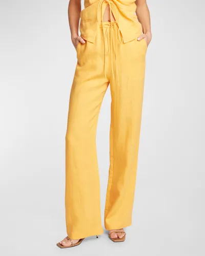 Nanushka Linen Drawstring Pants In Orange