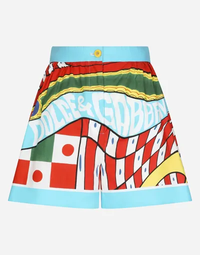 Dolce & Gabbana Cotton Shorts With Carretto Print In Azure