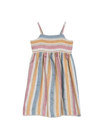 Il Gufo Kids' Striped Sleeveless Linen Blend Dress In Blue