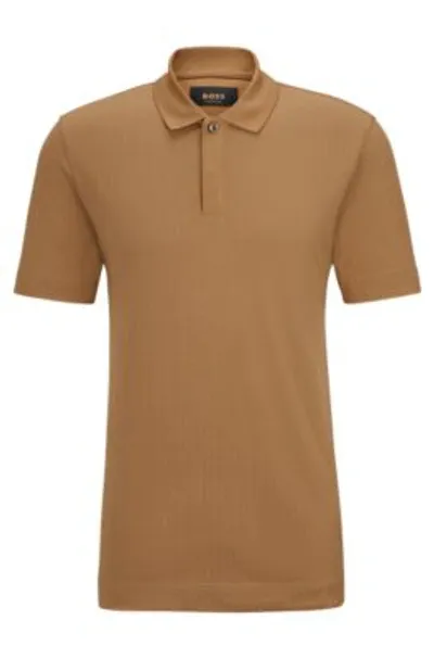 Hugo Boss Regular-fit Polo Shirt In Cotton And Silk In Beige