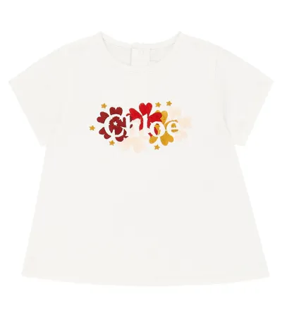 Chloé Babies' Chloe Offwhite Floral Logo-embroidered Cotton-jersey T-shirt 4-14 Years