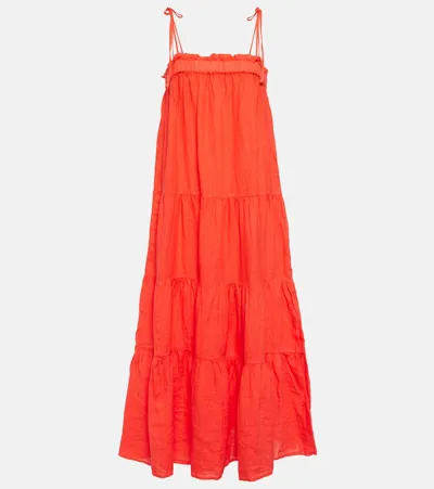 Velvet Charlie Tiered Linen Maxi Dress In Red