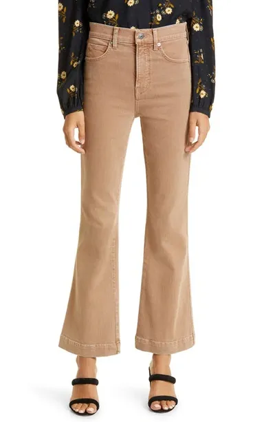 Veronica Beard Carson High Waist Ankle Kick Jeans In Tan Sierra