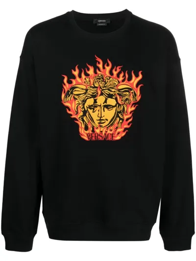 Versace Medusa-embroidered Cotton Sweatshirt In Black