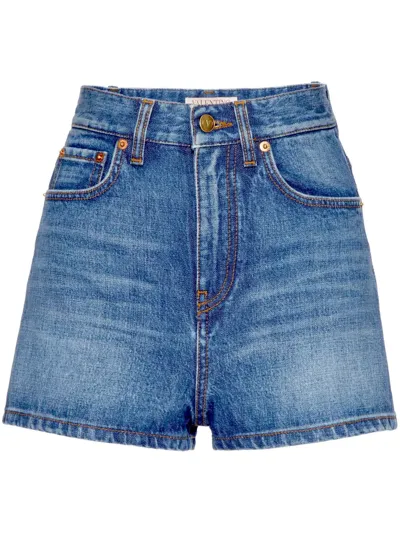 Valentino Vlogo Mid-rise Denim Shorts In Blue