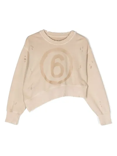 Mm6 Maison Margiela Distressed Asymmetric Sweatshirt In Nude