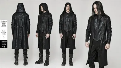 Pre-owned Punk Rave Rapper Rock Long Coat Men Black Zipper Pu Leather Long Hooded Jacket