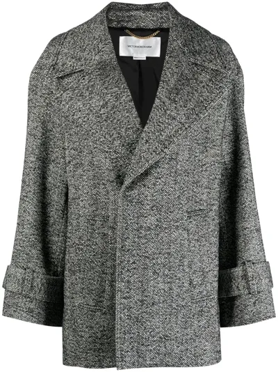 Victoria Beckham Tweed Virgin-wool Blend Peacoat In Black