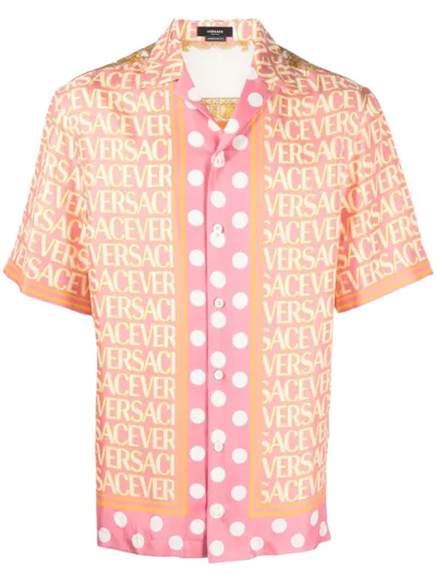 Versace All-over Logo Informal Shirt In Pink,ivory