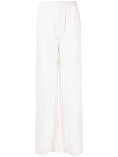 Msgm Wide-leg Wool-cashmere Blend Trousers In White